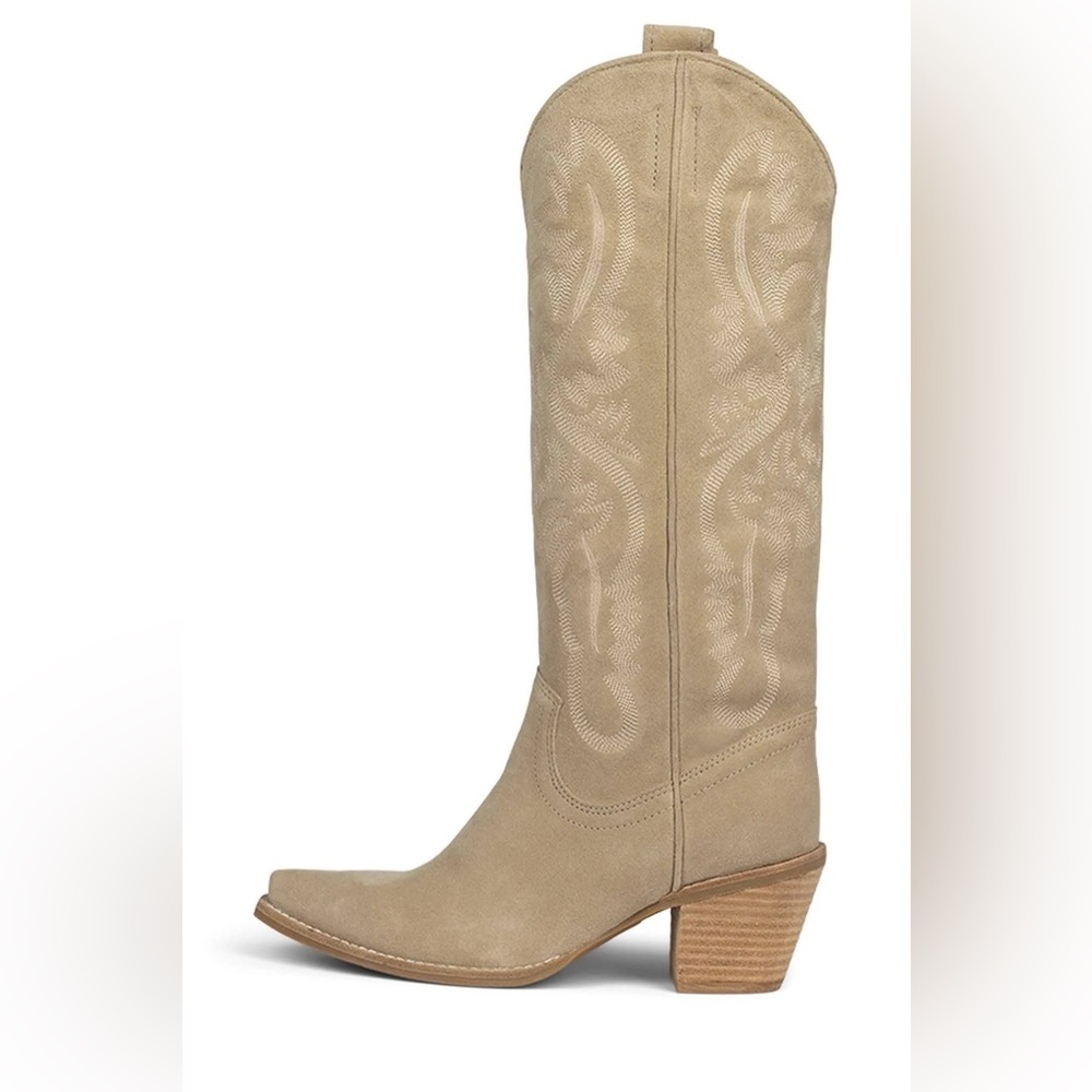 Jeffrey Campbell Rancher-K beige suede boots.